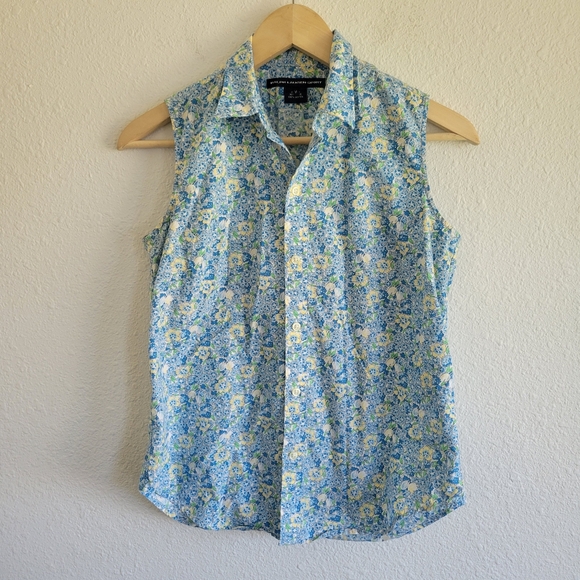 Ralph Lauren Polo Sport Blue Floral Preppy Sleeveless Cotton Button-Down Size M - Picture 1 of 6